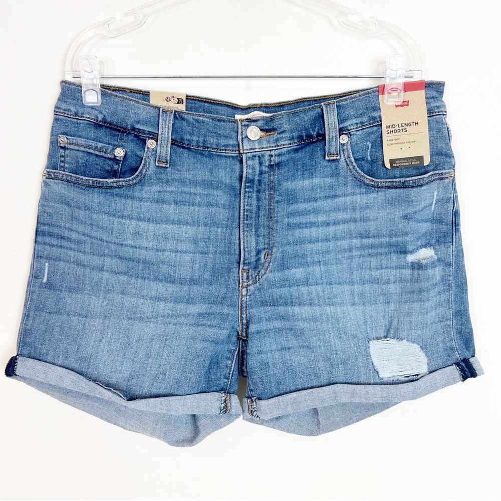 LEVI’S MID LENGTH DENIM SHORTS ROLLED CUFF WOMENS SZ 32 NWT